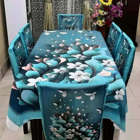৬ পিছ চেয়ার কভার এবং ডাইনিং টেবিল কভার 3D প্রিন্টেড- ৫০১