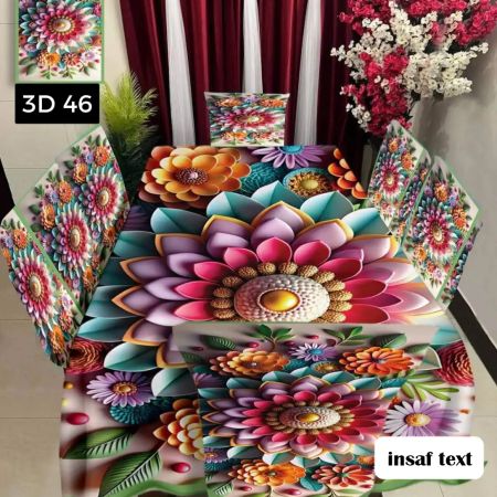 ৬ পিছ চেয়ার কভার এবং ডাইনিং টেবিল কভার 3D প্রিন্টেড- ৫০৫