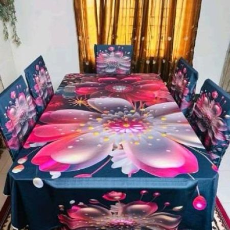 ৬ পিছ চেয়ার কভার এবং ডাইনিং টেবিল কভার 3D প্রিন্টেড- ৫১২