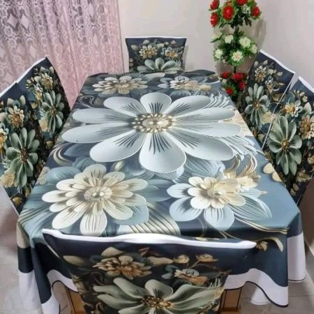 ৬ পিছ চেয়ার কভার এবং ডাইনিং টেবিল কভার 3D প্রিন্টেড- ৫১৫