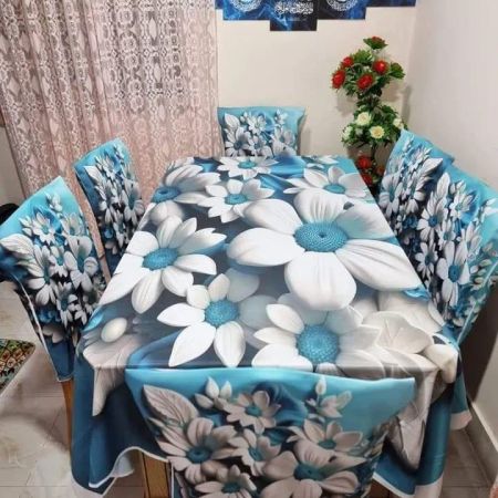 ৬ পিছ চেয়ার কভার এবং ডাইনিং টেবিল কভার 3D প্রিন্টেড- ৫২০